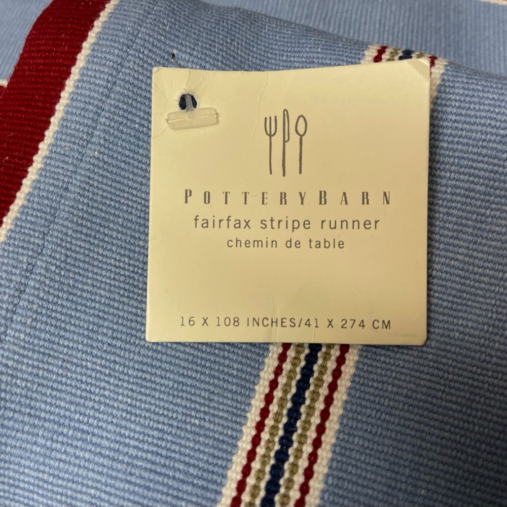 New Pottery Barn ‘Fairfax’ Americana Farmhouse Stripe Table Runner, 16X108